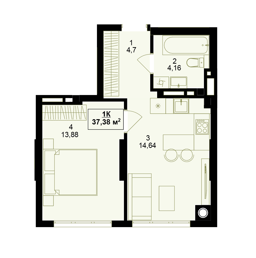 Планування 1кімнатної квартири