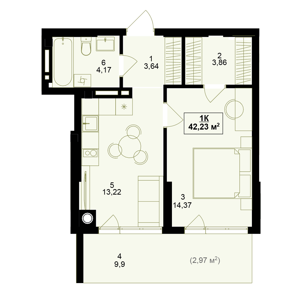 Планування 1кімнатної квартири