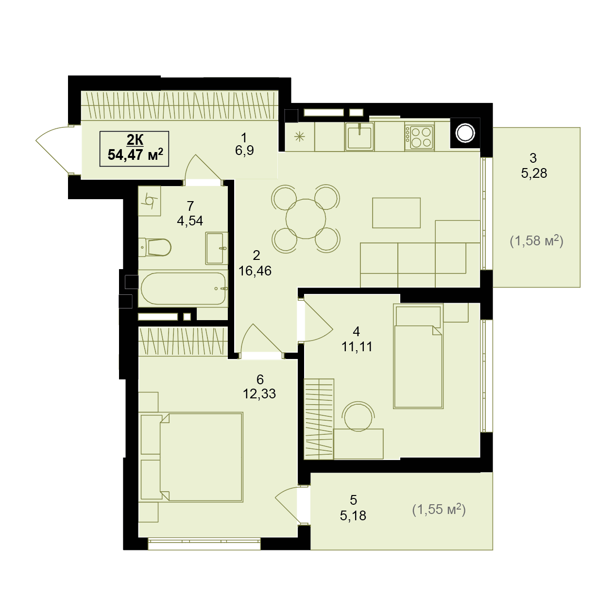 Планування 2кімнатної квартири