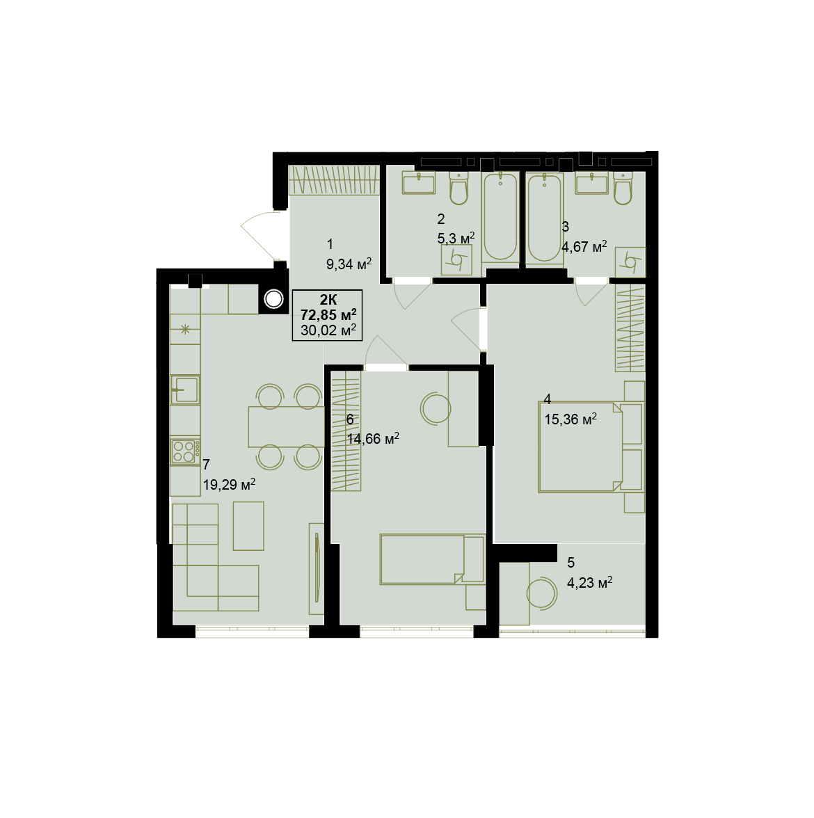 Планування 2кімнатної квартири