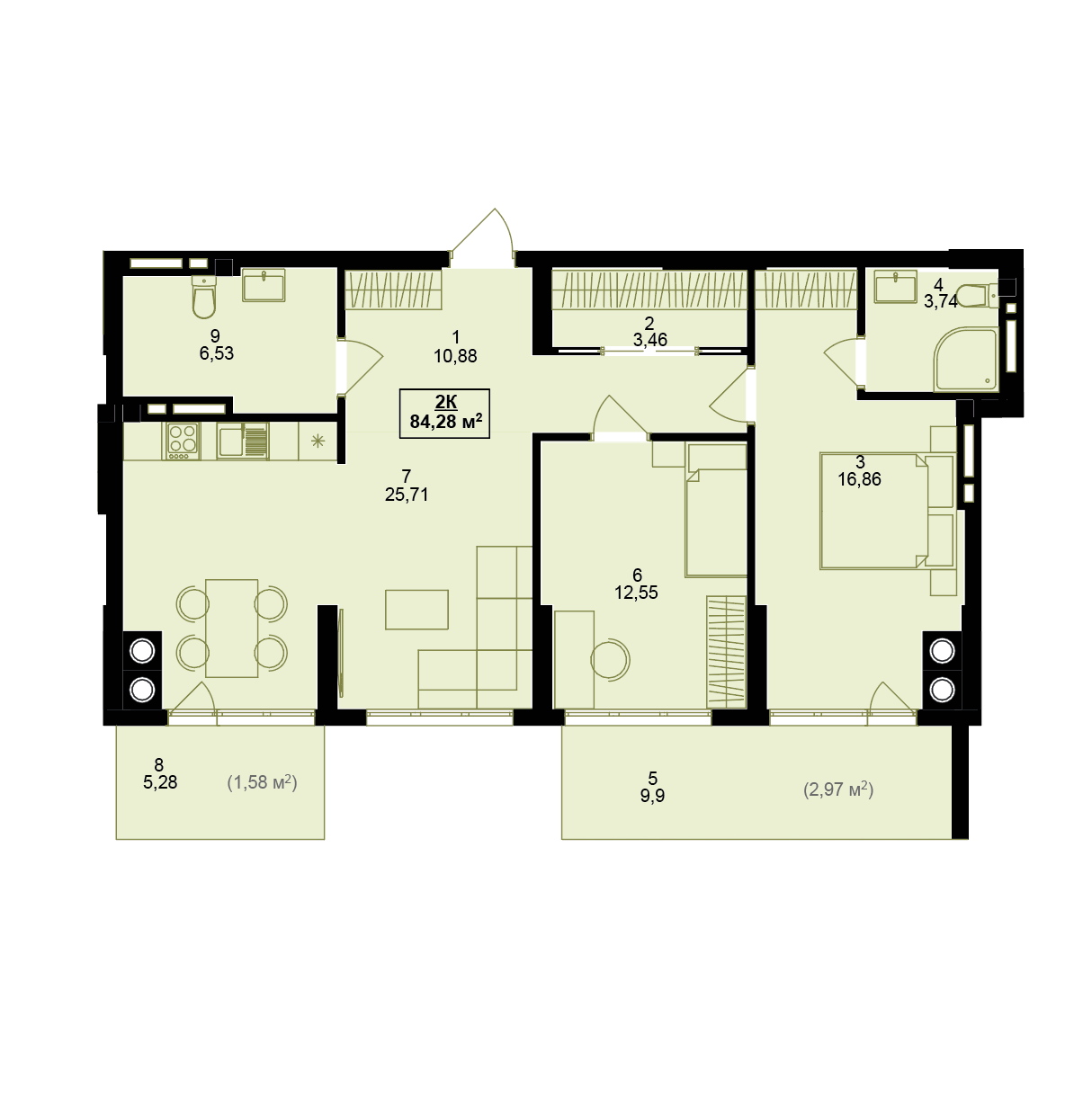 Планування 2кімнатної квартири